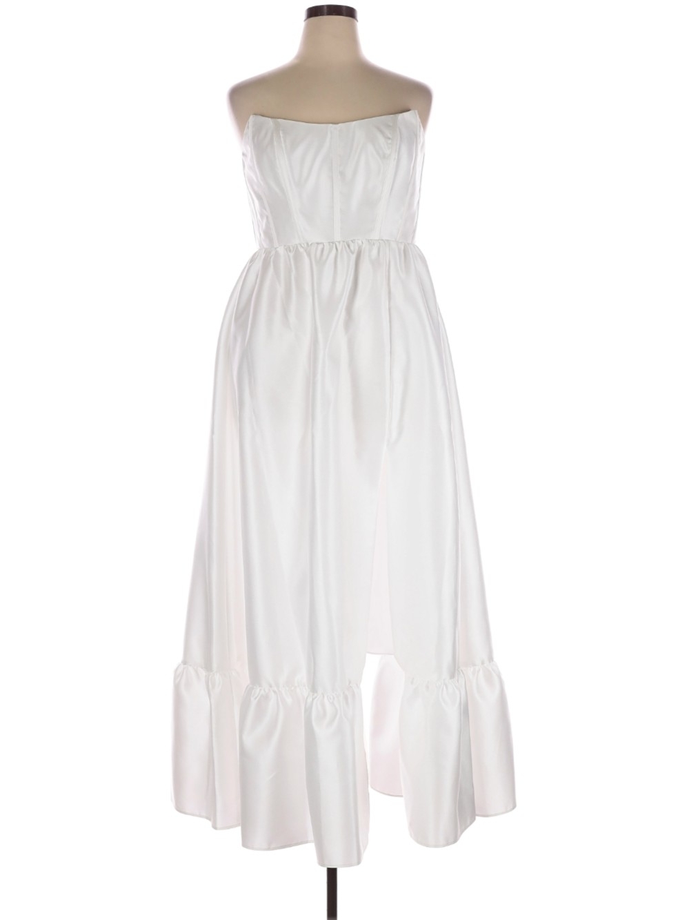 Dessy Collection Strapless White Ruffled Hem Gown Size 16